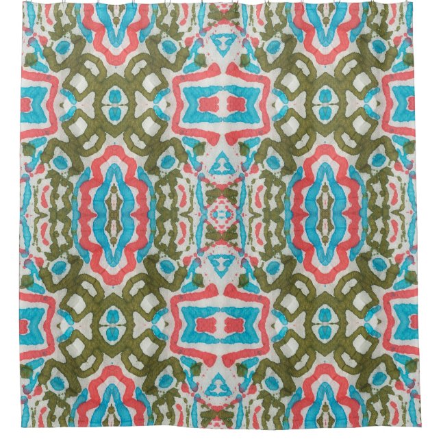 Ikat Ethnic: Abstraktes Shaman-Muster Duschvorhang (Vorderseite)