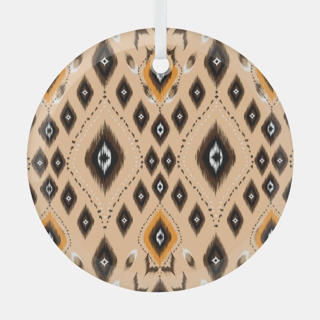 Ikat Ethnic Geometric Folklore Muster Ornament Aus Glas (Vorderseite)