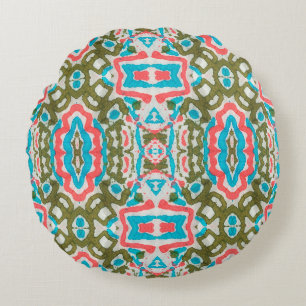 Ikat Ethnisches Abstraktes Muster. Shaman Pattern. Rundes Kissen