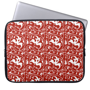 Ikat Floral Damask - Dunkelrot und Weiß Laptopschutzhülle