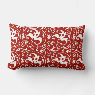 Ikat Floral Damask - Dunkelrot und Weiß Lendenkissen