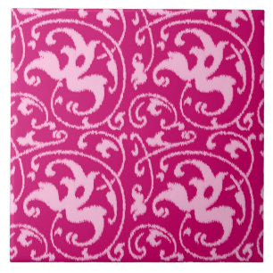 Ikat Floral Damask - Fuchsia und Pink Fliese