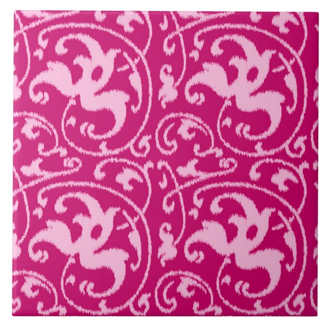 Ikat Floral Damask - Fuchsia und Pink Fliese (Vorderseite)