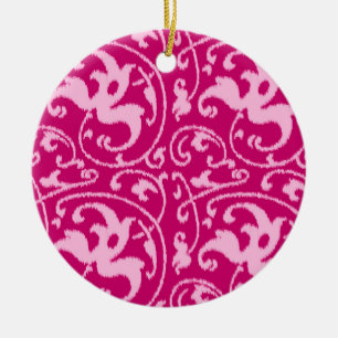 Ikat Floral Damask - Fuchsia und Pink Keramik Ornament
