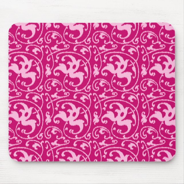 Ikat Floral Damask - Fuchsia und Pink Mousepad (Vorne)