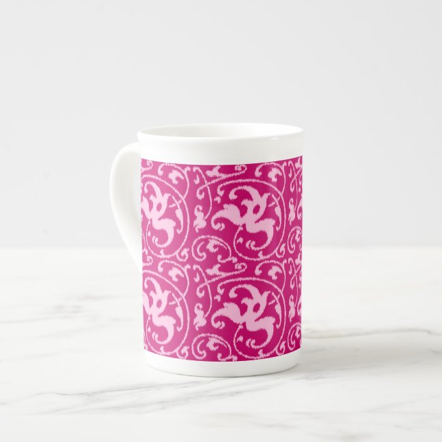 Ikat Floral Damask - Fuchsia und Pink Prozellantasse (Vorderseite Links)