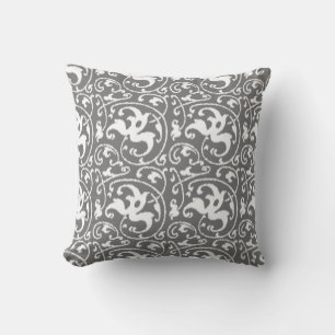 Ikat Floral Damask - grau/grau und weiß Kissen