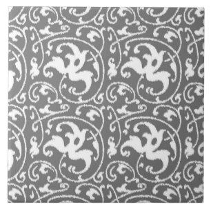 Ikat Floral Damask - grau/grau/weiß Fliese
