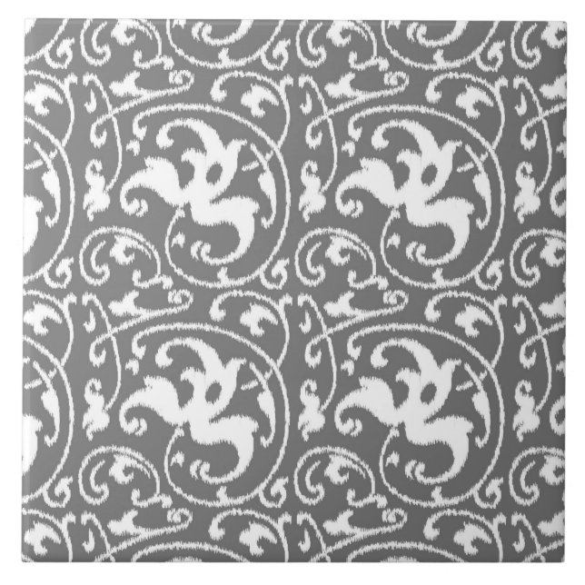 Ikat Floral Damask - grau/grau/weiß Fliese (Vorderseite)
