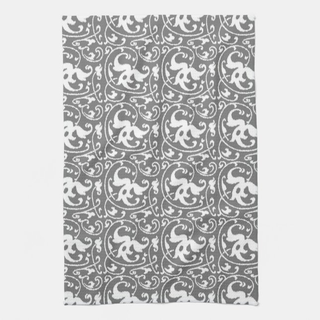 Ikat Floral Damask - grau/grau/weiß Geschirrtuch (Vertikal)