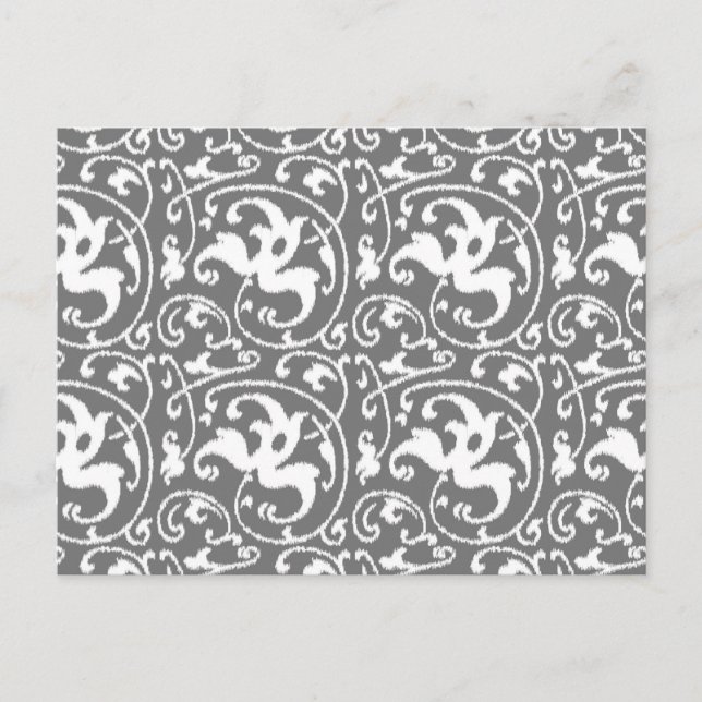 Ikat Floral Damask - grau/grau/weiß Postkarte (Vorderseite)