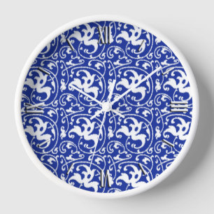 Ikat Floral Damask - Kobalt blau und weiß Uhr