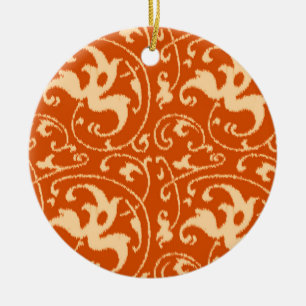 Ikat Floral Damask - Mandarin Orange Keramikornament