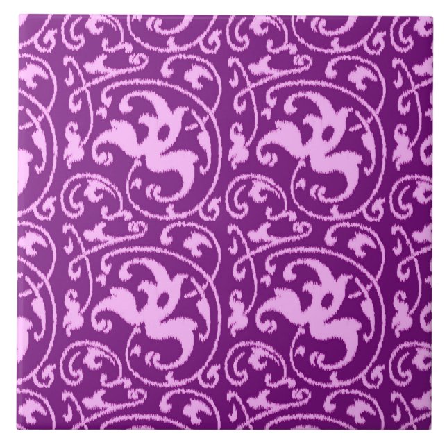 Ikat Floral Damask - Orchid und Lila Fliese (Vorderseite)