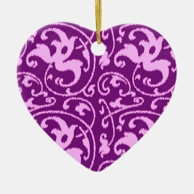 Ikat Floral Damask - Orchid und Lila Keramikornament (Vorne)