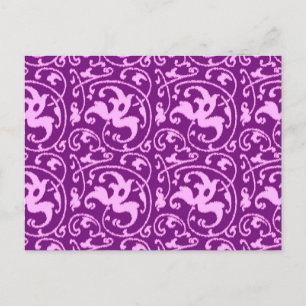 Ikat Floral Damask - Orchid und Lila Postkarte