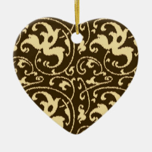 Ikat Floral Damask - Schokoladenbraun und Tan Keramikornament