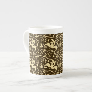 Ikat Floral Damask - Schokoladenbraun und Tan Prozellantasse
