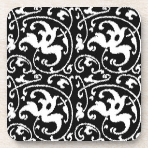 Ikat Floral Damask - Schwarz und Weiß Getränkeuntersetzer