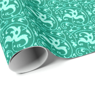 Ikat Floral Damask - Türkis und Aqua Geschenkpapier