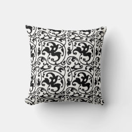Ikat Floral Damask - Weiß und Schwarz Kissen