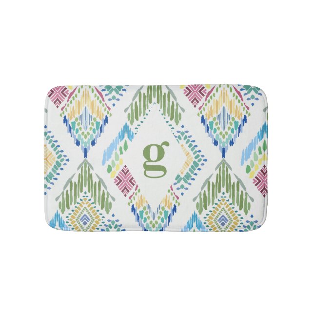 Ikat Floral Nahtloses Muster Badematte (Vorderseite)