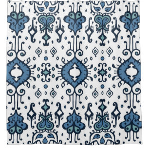 Ikat geometric folklore ornament. Oriental vintage Duschvorhang