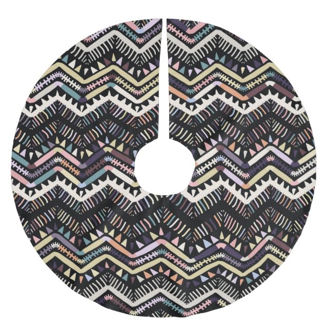 Ikat geometrische Folklore, Stammesaztemuster. Polyester Weihnachtsbaumdecke (Vorderseite)