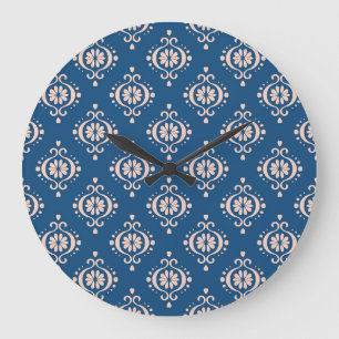 Ikat Geometrisches Folklore-Damaskus-Ornament Große Wanduhr