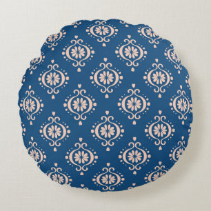 Ikat Geometrisches Folklore-Damaskus-Ornament Rundes Kissen