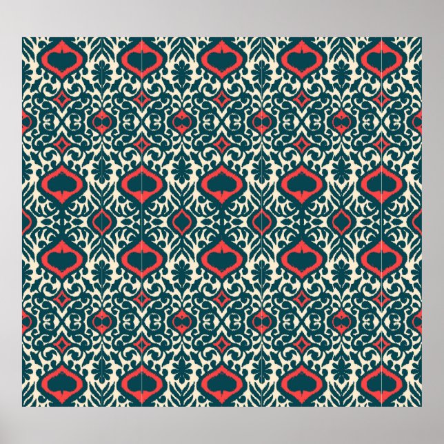 Ikat-Intrige: Vintager orientalischer Damast Poster (Vorne)