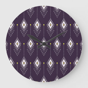 Ikat-Kronleuchter-Muster: Vintage-Textildesign Große Wanduhr