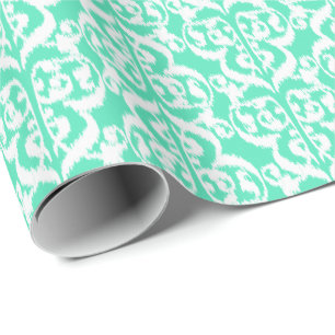 Ikat Maurische Damaske - Aqua und Weiß Geschenkpapier