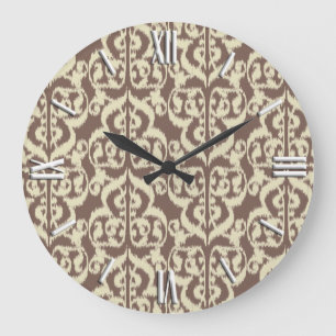 Ikat Maurische Damaske - Beige und Taube Große Wanduhr