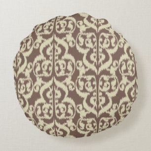 Ikat Maurische Damaske - Beige und Taube Rundes Kissen