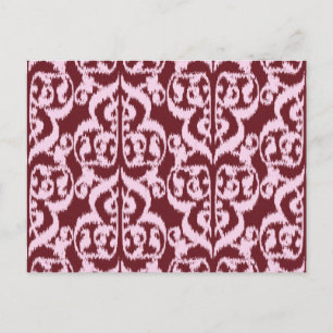 Ikat Maurische Damaske - bordeauxrot und rosa Postkarte