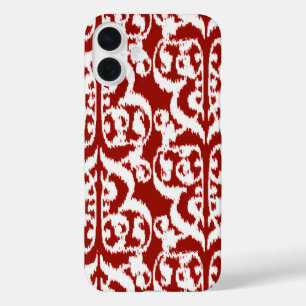 Ikat Maurische Damaske - dunkelrot und weiß iPhone 16 Plus Hülle