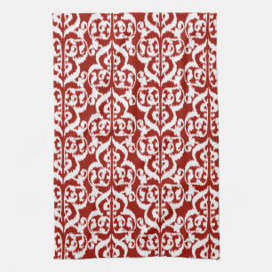 Ikat Maurische Damaske - dunkelrot und weiß Geschirrtuch