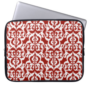 Ikat Maurische Damaske - dunkelrot und weiß Laptopschutzhülle