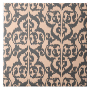 Ikat Maurische Damaske - Pfirsich und Holzkohle gr Fliese