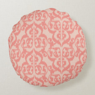 Ikat Maurische Damaske - pfirsich und korallenrosa Rundes Kissen