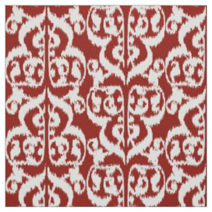 Ikat maurischer Damast - dunkelrot und weiß Stoff