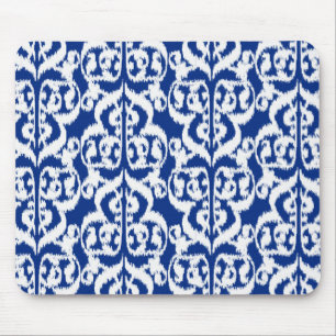 Ikat maurischer Damast - Kobaltblau und -WEISS Mousepad