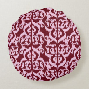 Ikat-Moorischer Damast - burgunderrot und rosa. Rundes Kissen