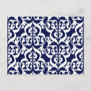 Ikat-Moorischer Damast - Indigo und Weiß Postkarte