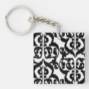 Ikat Moorish Damask - Schwarzweiß Schlüsselanhänger