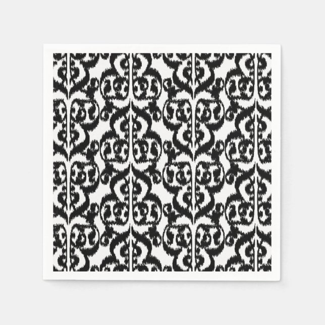 Ikat Moorish Damask - Schwarzweiß Serviette (Vorderseite)