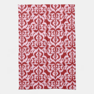 Ikat Moorish Damast - dunkelrot und rosa Küchentuch