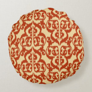 Ikat Moorish Damast - Mandarinorange Rundes Kissen