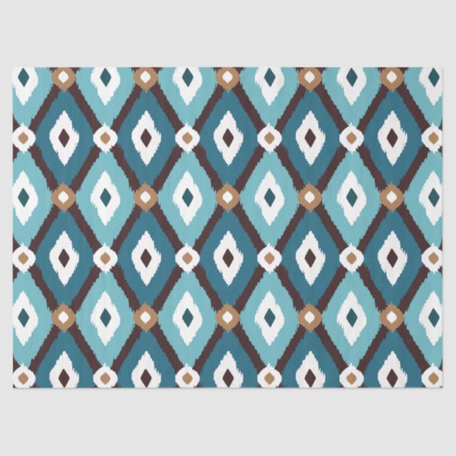 Ikat-Muster Aquamarin und braun Seidenpapier (Vorderseite)